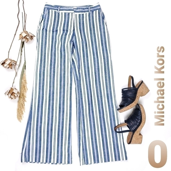 Michael Kors Pants - Michael Kors Blue White Stripe Wide Leg Pants 0
